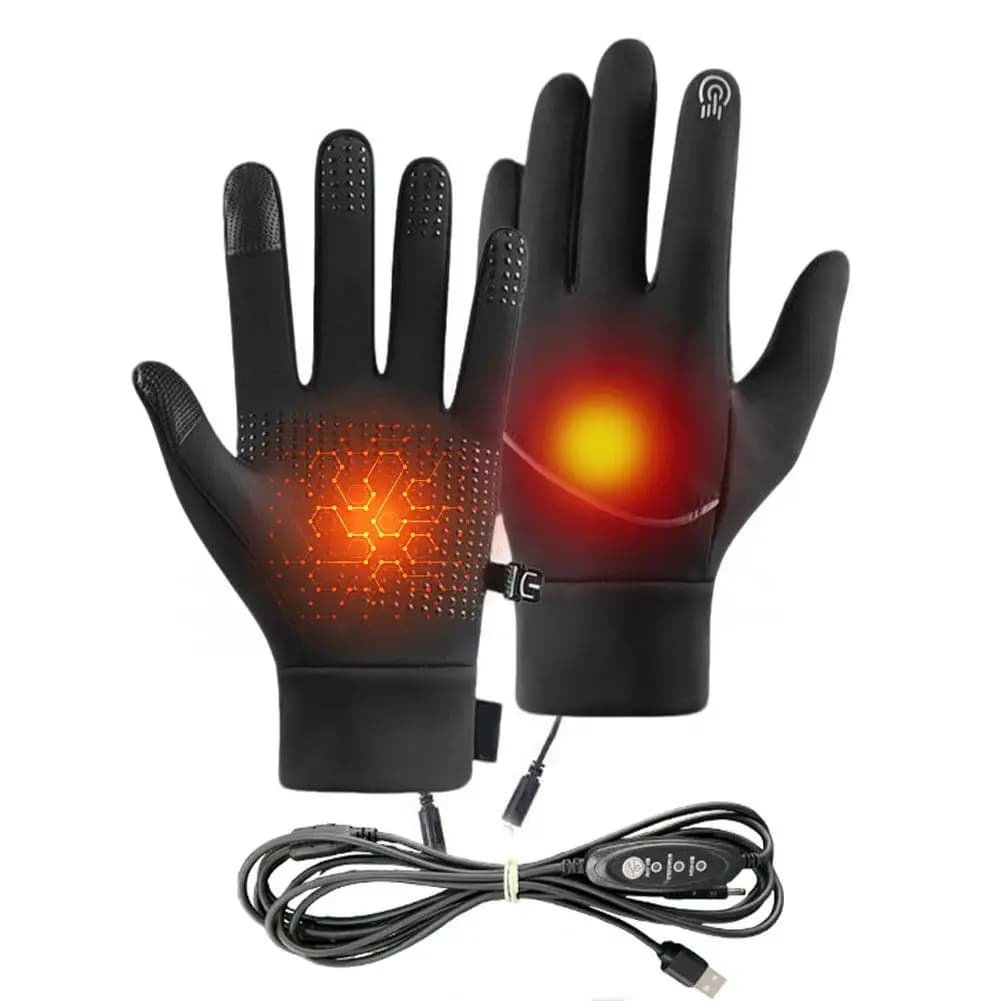 Guanti riscaldati Fodera invernale Carica Guanti elettrici a dita intere Uomo Ciclismo Sci Pesca Guanti da motociclista Accessori per biciclette