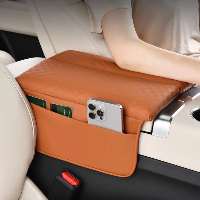 1Pc Car Armrest Box Pad with Side Storage Pockets Leather Center Console Heightening Cushion for BMW Toyota Honda