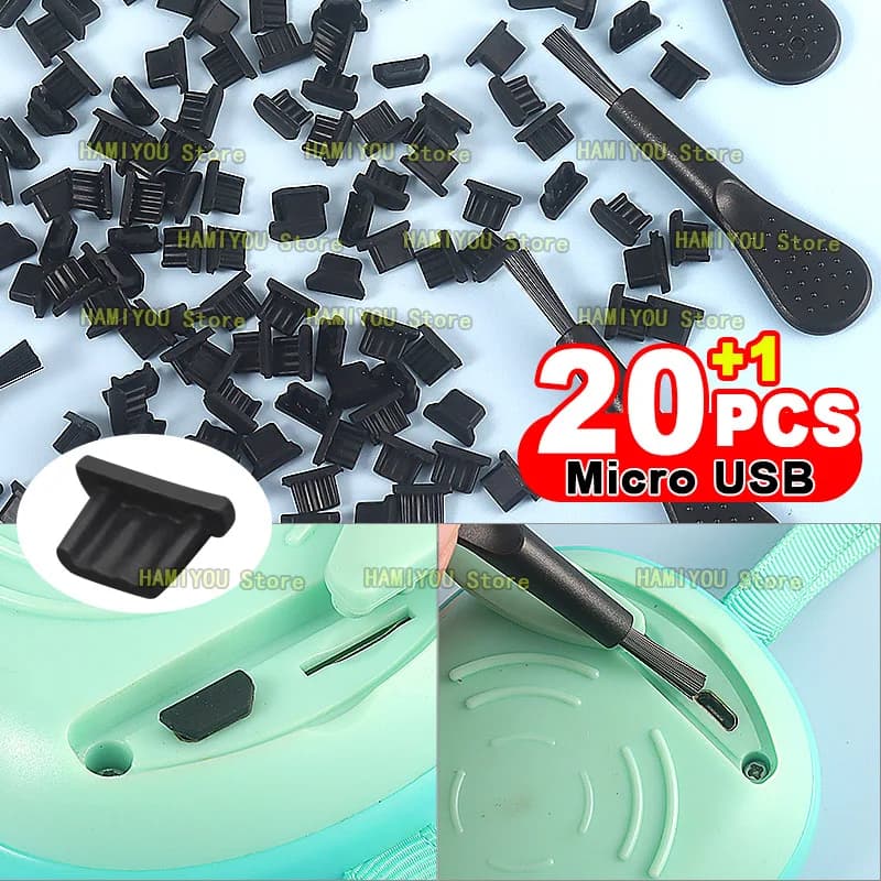 Micro USB Dust Plug Anti Dust Cover Cap Protective Plug And Cleaning Brush for Phone Audio power bank shaver Micro charging port