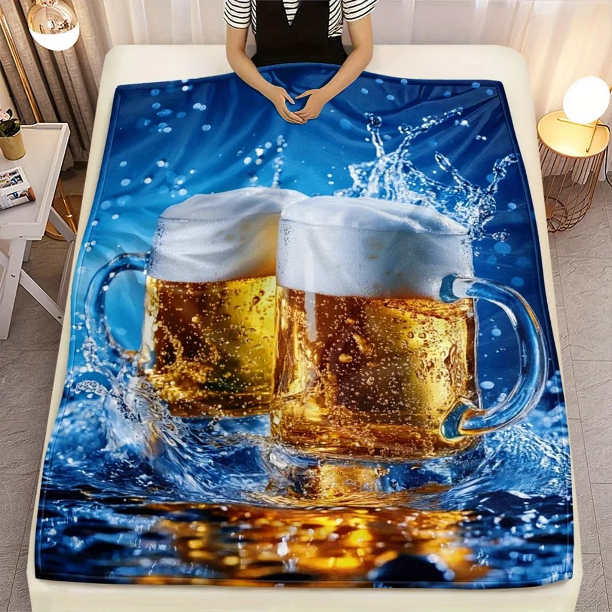 1 pezzo di tazza di birra, coperta in pile, morbida e accogliente, decorazione per la casa, regalo per feste, per gli amanti della birra, design divertente