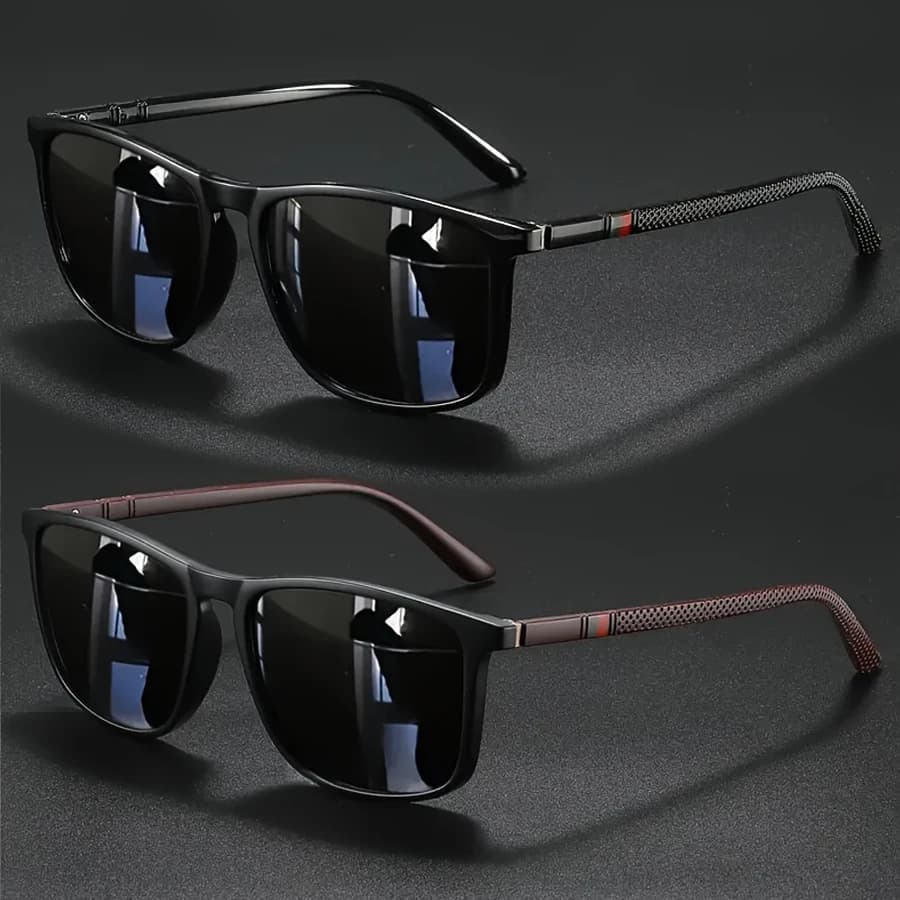 2 pcs Polarized Cycling Sunglasses Vintage Square Luxury Men's Fashion Travel Guide Fishing Sunglasses UV400