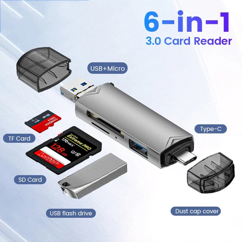 6 in 1 Card Reader USB3.0 Lettore di schede 6 in 1 da USB3.0 a tipo C adattatore OTG universale Micro USB adattatore multifunzionale SD TF trasmissione ad alta velocità