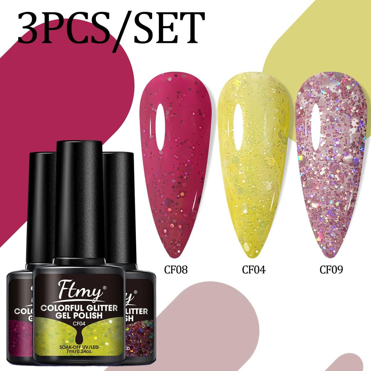 FTMY Set di smalti gel colorati e glitter classici serie blu da 3 pezzi, smalto LED fresco e delicato, perfetto per l'autunno