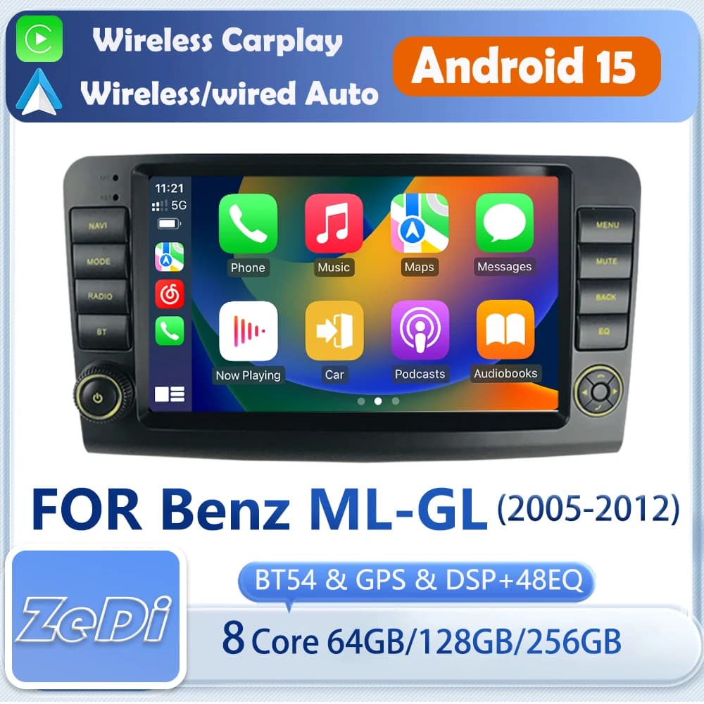 For Benz ML-GL (2005-2012-9inch) dsp, CarPlay Android auto reverse input split screen navigation and other functions.