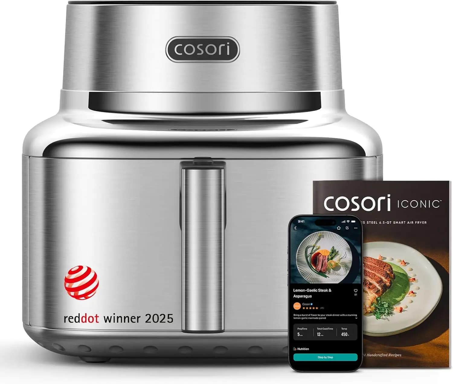 6.5 Qt Smart Air Fryer with Stainless Steel Body, PFAS-Free Ceramic Coating, Max 450°F, Even Cooking - Air Fry, Roast, Bake, Dry
