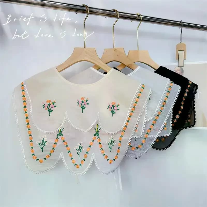 Colletto Finto Ricamato Floreale Stile Country con Ricami in Pizzo a Doppio Strato
