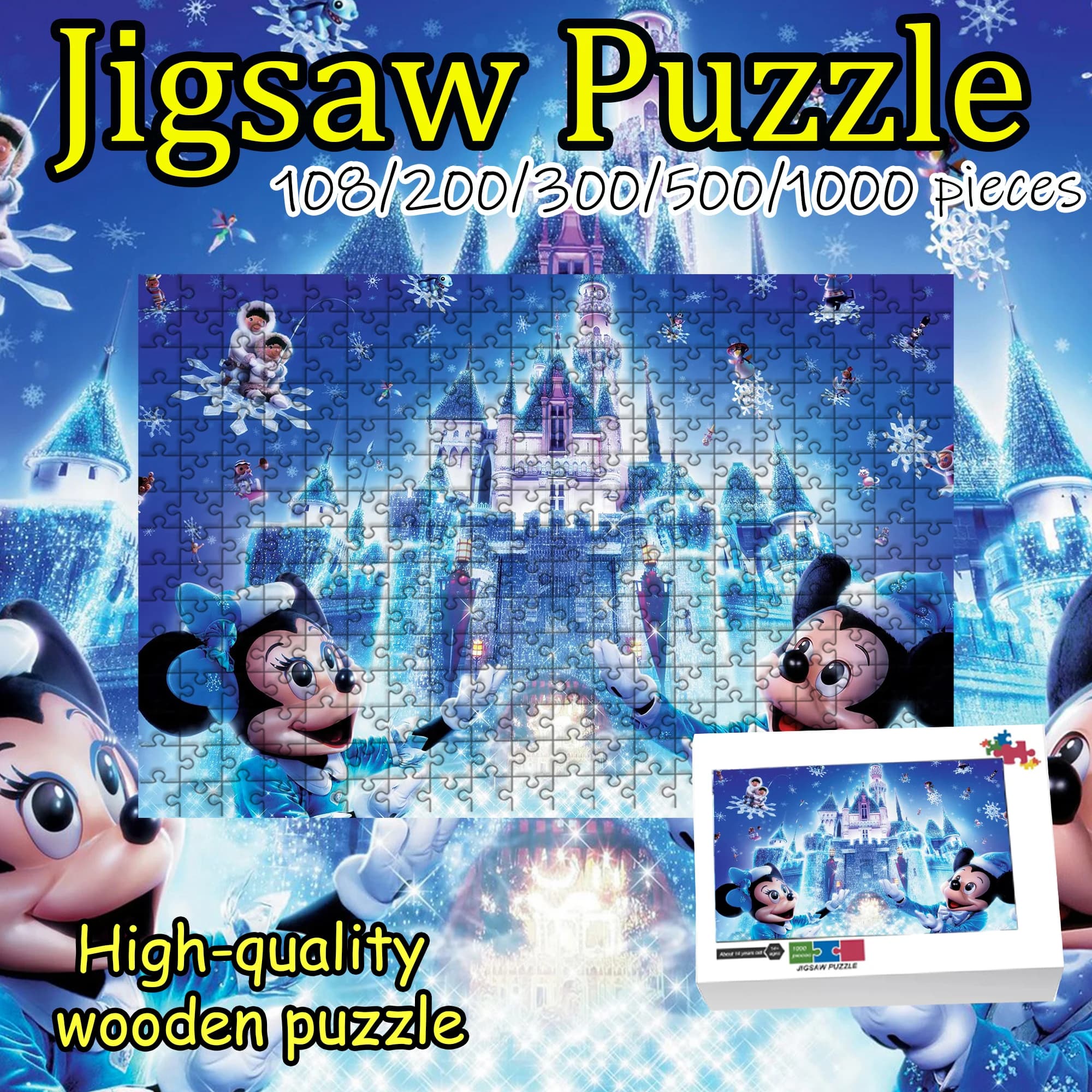 Puzzle di Mickey Mouse 108/200/300/500/1000 Pezzi in Legno, Alta Qualità, Regalo Divertente, Gioco per Feste