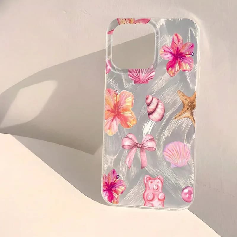 Custodia per telefono lucida per iPhone 16 15 14 13 12 11 Pro Max 16E XR 7 8 Plus SE2 Cover rigida con motivo floreale di ibisco acquerello