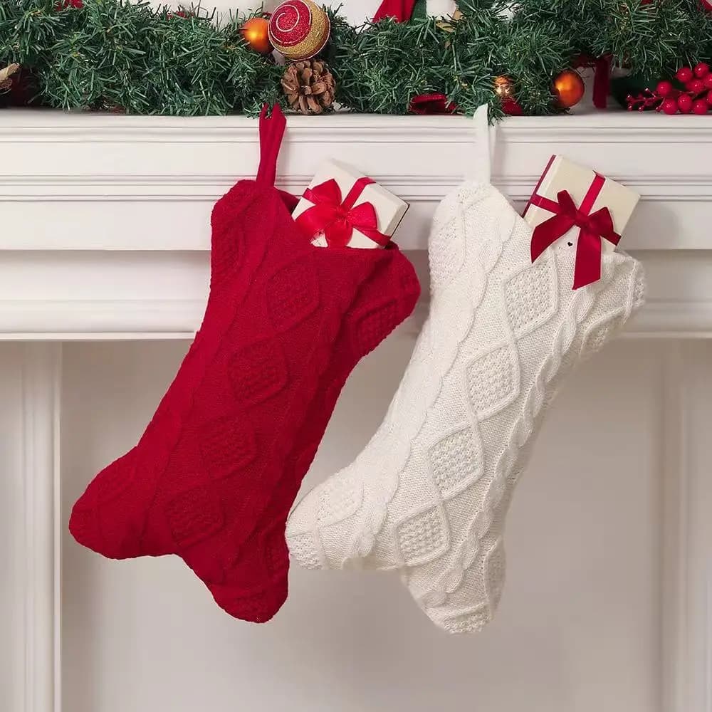 2025 Creative Bone Shaped Xmas Stockings for Home Office Decorations Cute Novelty Socks Gift Bags Christmas Presents Wrap Bag