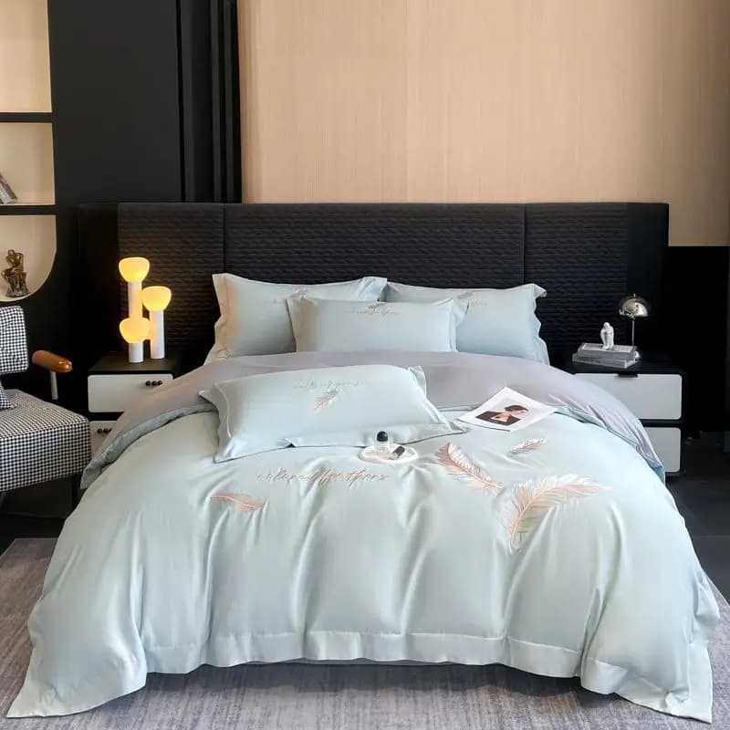 Set di Biancheria da Letto di Lusso Stile Principessa - Copripiumino e Lenzuola con Cuori Ricamati Non in Cotone, 3/4 Pezzi