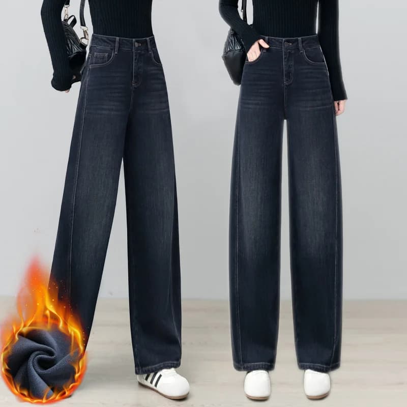 Jeans scimitar ispessiti foderati in pile da donna Pantaloni larghi a gamba dritta a banana dimagranti da donna