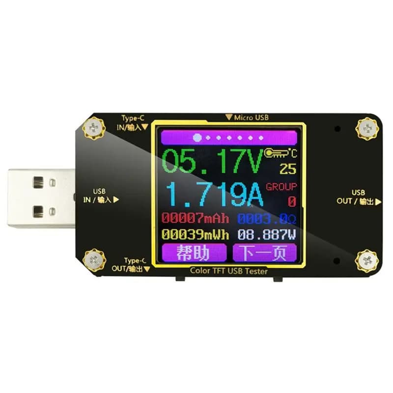 Tester USB per Power Bank con Voltmetro Digitale a Colori A3 e Indicatore di Carica, 1 Pezzo