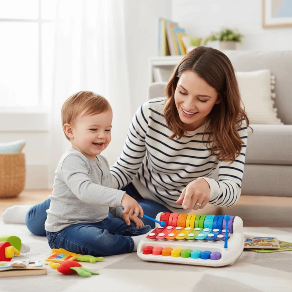 Xilofono a 8 note in plastica, strumento a percussione manuale, musicale per bambini, 2 in 1