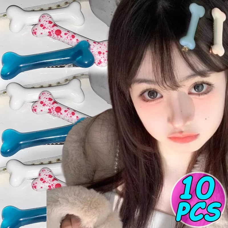 Kawaii bone-shaped hair clips, fashionable, adorable, for woman and girl, Y2K barn clips, gothic dog bone hair clips, side hairpins, hair accessories