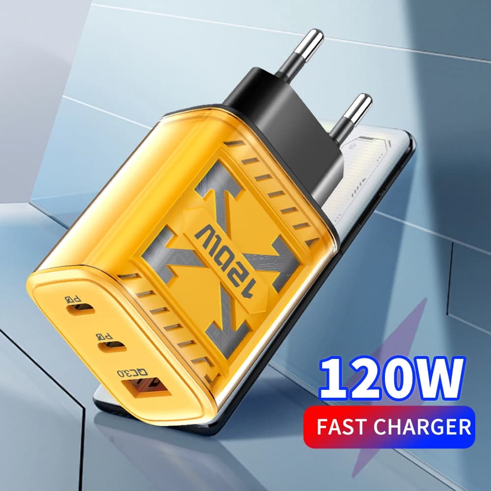 Caricabatterie Rapido Multi-Porta PD 120W USB Tipo C per iPhone Samsung Huawei Xiaomi, Adattatore per Ricarica Veloce
