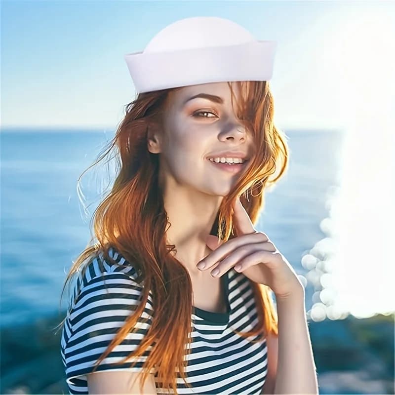 Cappello da Marinaio di Rhode Island, Cappello da Costume Blu Navy, Stile Popeye Gilligan Doughboy, Taglia Unica, Bianco
