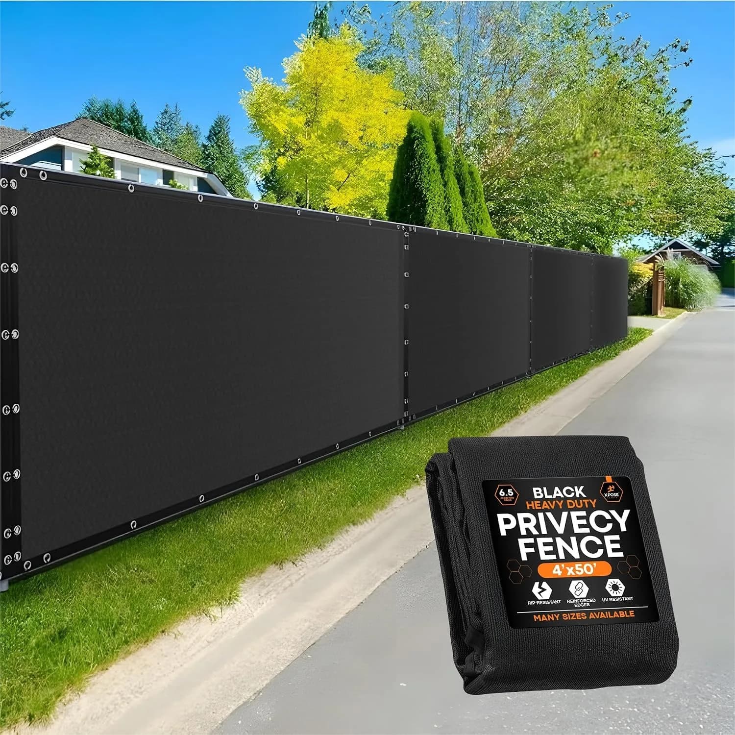 Privacy Fence Screen 4'x50' Heavy Duty Black Mesh 90% Visibility Block with Cable Ties for Garden Yard Dog Run Greenhouse
