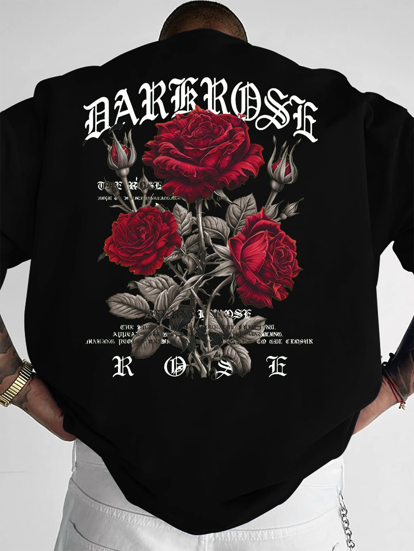 New Men's Dark Rose Graphic T-Shirt Gothic Letter Print Streetwear Crew Neck Short Sleeve Polyester Tops S-2XL