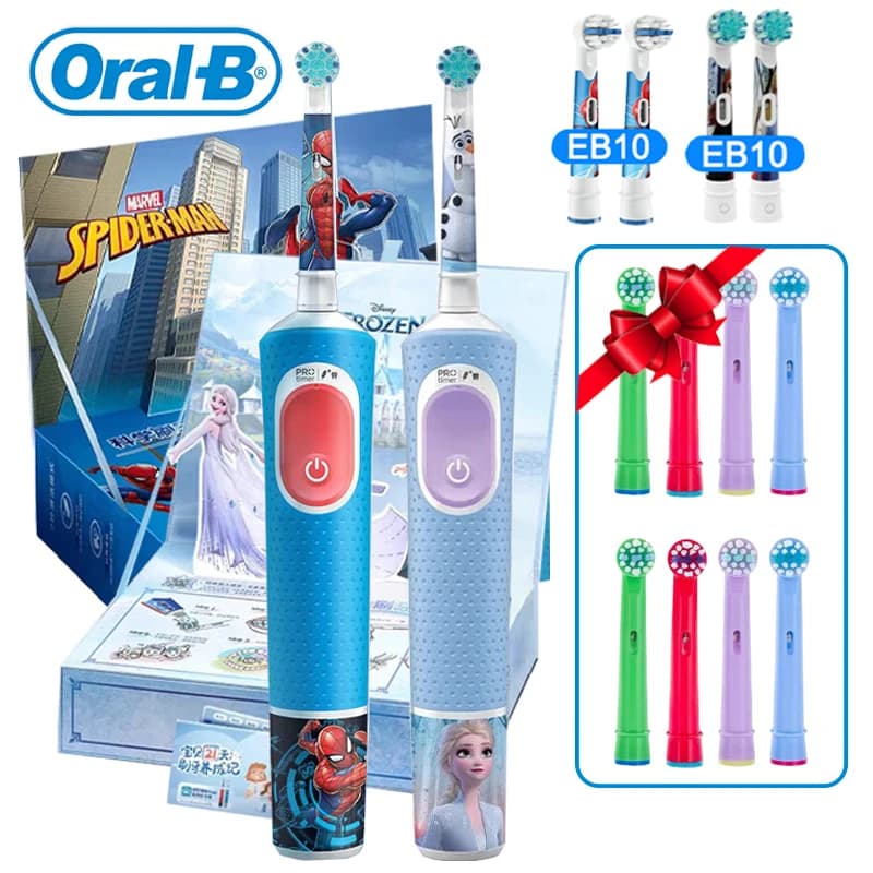 Spazzolino elettrico Oral-B per bambini D103K Spazzolino rotante per bambini Setole morbide Timer da 2 minuti Alimentato a batteria impermeabile per bambini dai 3 anni in su