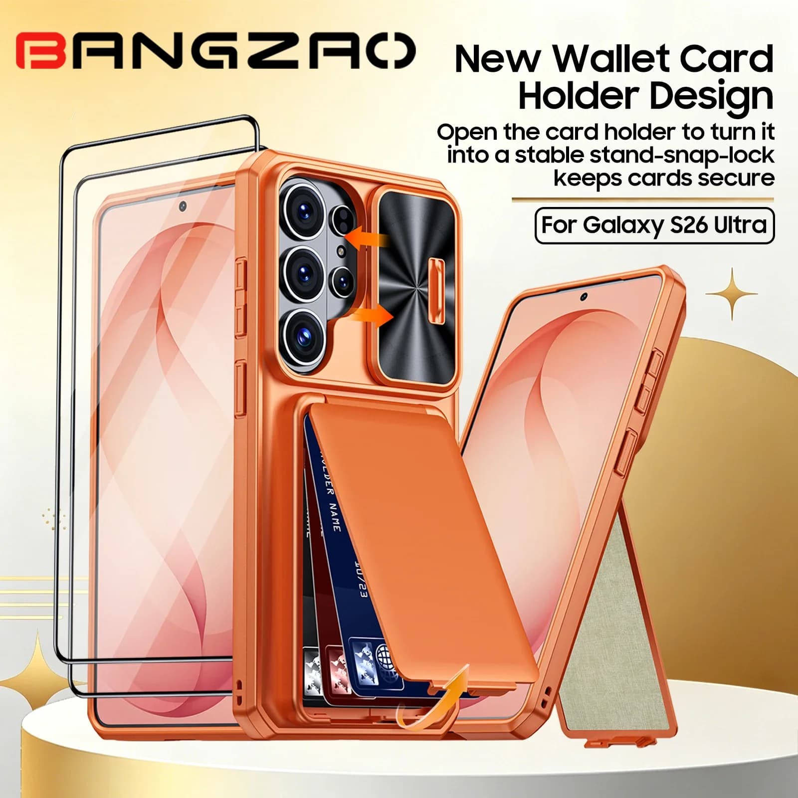 Offerta 618 per Samsung S26 Ultra: Custodia con Porta Carte, Protezione RFID, Antiurto e Antigraffio, Protezione Fotocamera - Arancione