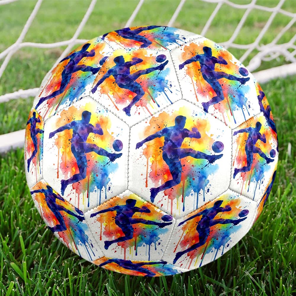 1PC Watercolor sports silhouette Indoor Soccer Ball Colorful Machine Stitched PVC Competition Ready Durable High-Bounce