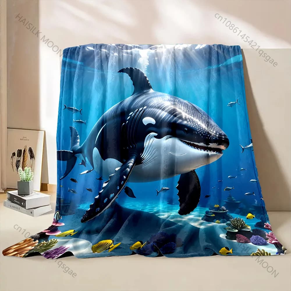 1 pezzo di coperta con motivo scena di balena subacquea, materiale in flanella, morbido e caldo per tutte le stagioni, campeggio all'aperto, picnic, camper