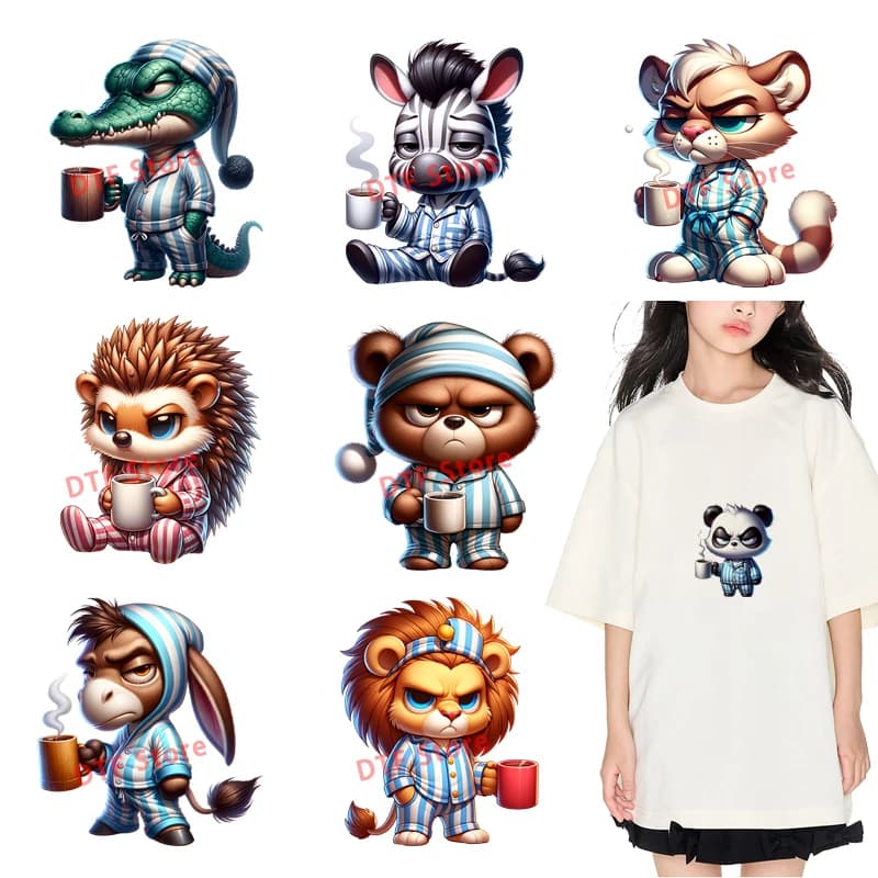 Cartoon Angry Not Waking Up Little Animal Iron On Patch DTF Heat transfert t-shirt transfert per abbigliamento per bambini