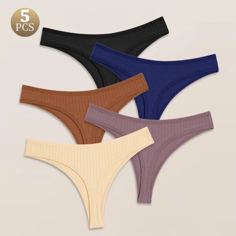 5 pezzi di cotone tinta unita perizoma biancheria intima a righe da donna sexy mutandine elastiche traspiranti ragazze vita bassa perizoma lingerie morbida