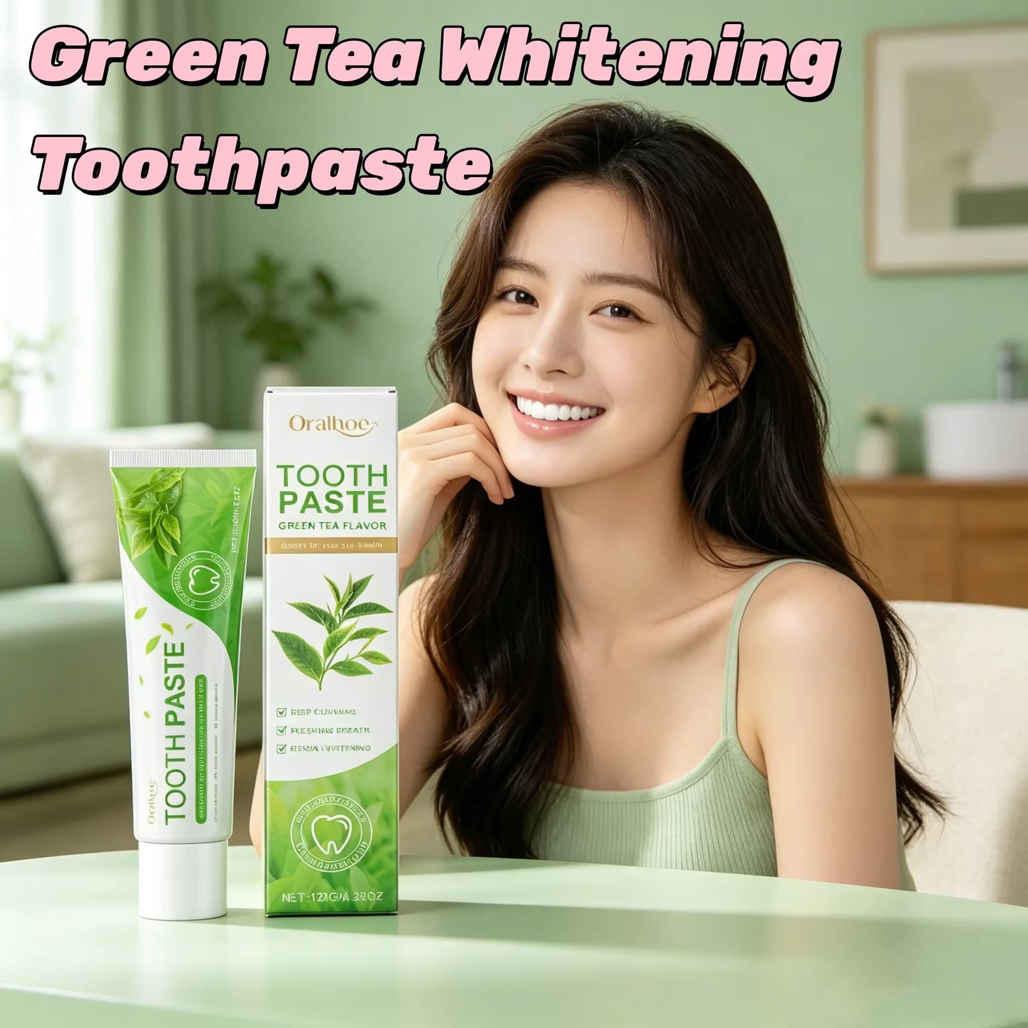 Dentifricio Sbiancante alle Erbe Verdi, Illumina i Denti Gialli, Anti-Placca, Removes Bad breath, Delicate Cleansing, Oral Hygiene Product and Dentics Care