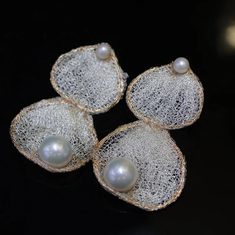 SGARIT Gioielli di perle di tendenza Fai da te Artigianato italiano Pizzo geometrico 14k riempito di gioielli con orecchini di perle d'acqua dolce naturali in oro