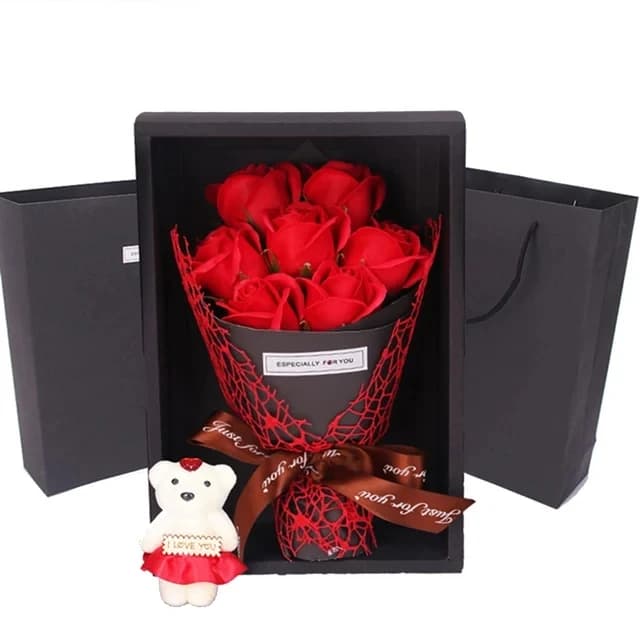 San valentino fiori artificiali 7 Rose Bouquet di sapone confezione regalo orsacchiotto fiore creativo regalo di san valentino decorazioni per la casa