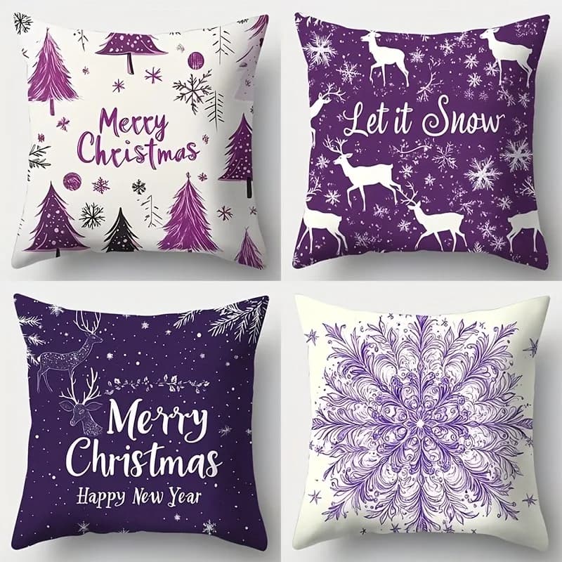 Purple Christmas Pillowcases: Merry Christmas, Let it Snow, and Festive Designs! sofas, bedroom pillow covers, holiday gifts