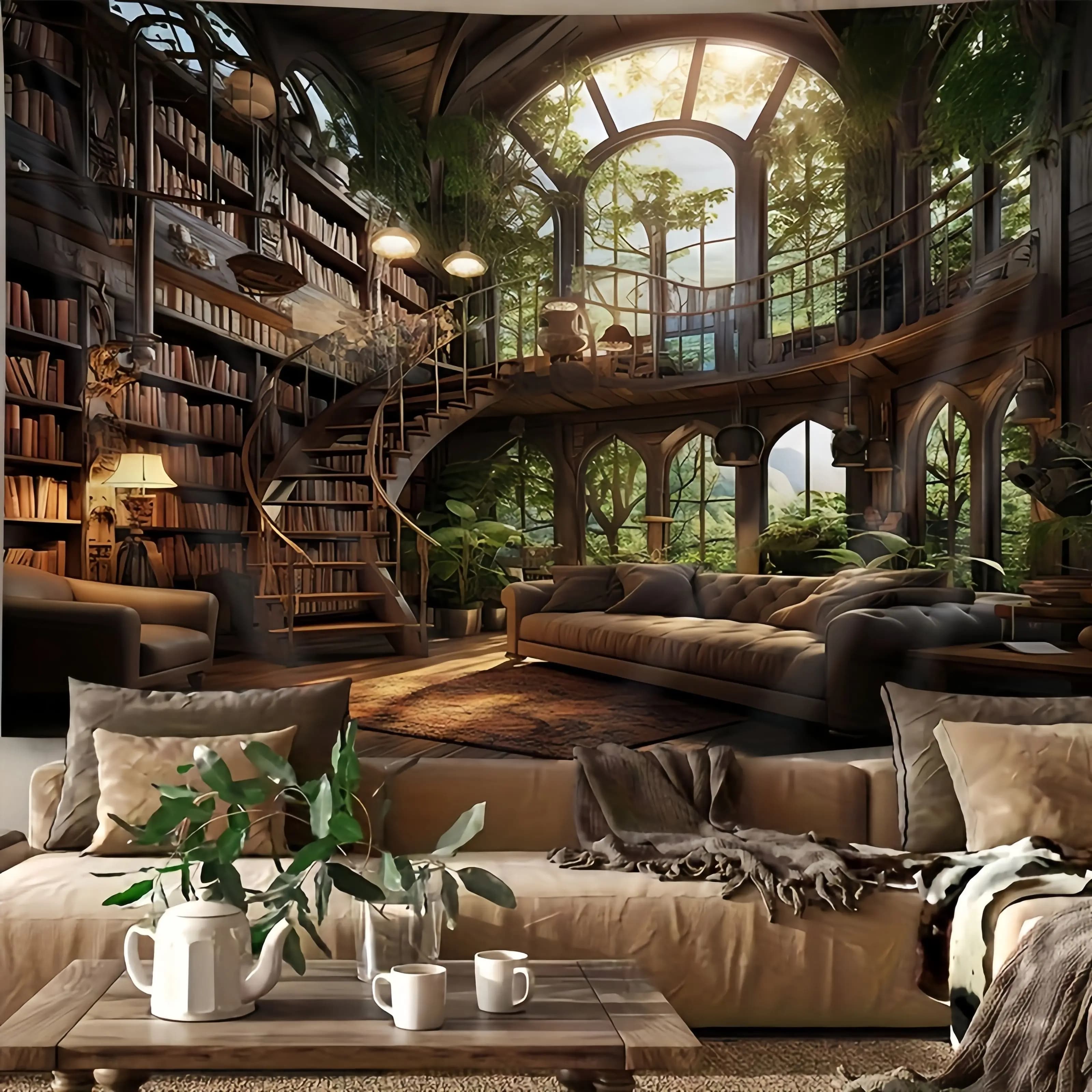 1 piece vintage bookshelf pattern tapestry, wall hanging tapestry, suitable for bedroom dormitory living room home decoration