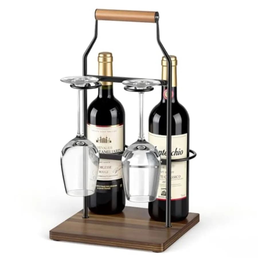 Portabottiglie da tavolo, porta 2 bottiglie con doppio portabicchieri, scaffali per la conservazione del vino, adatti a vari stili di arredamento domestico, ideale per