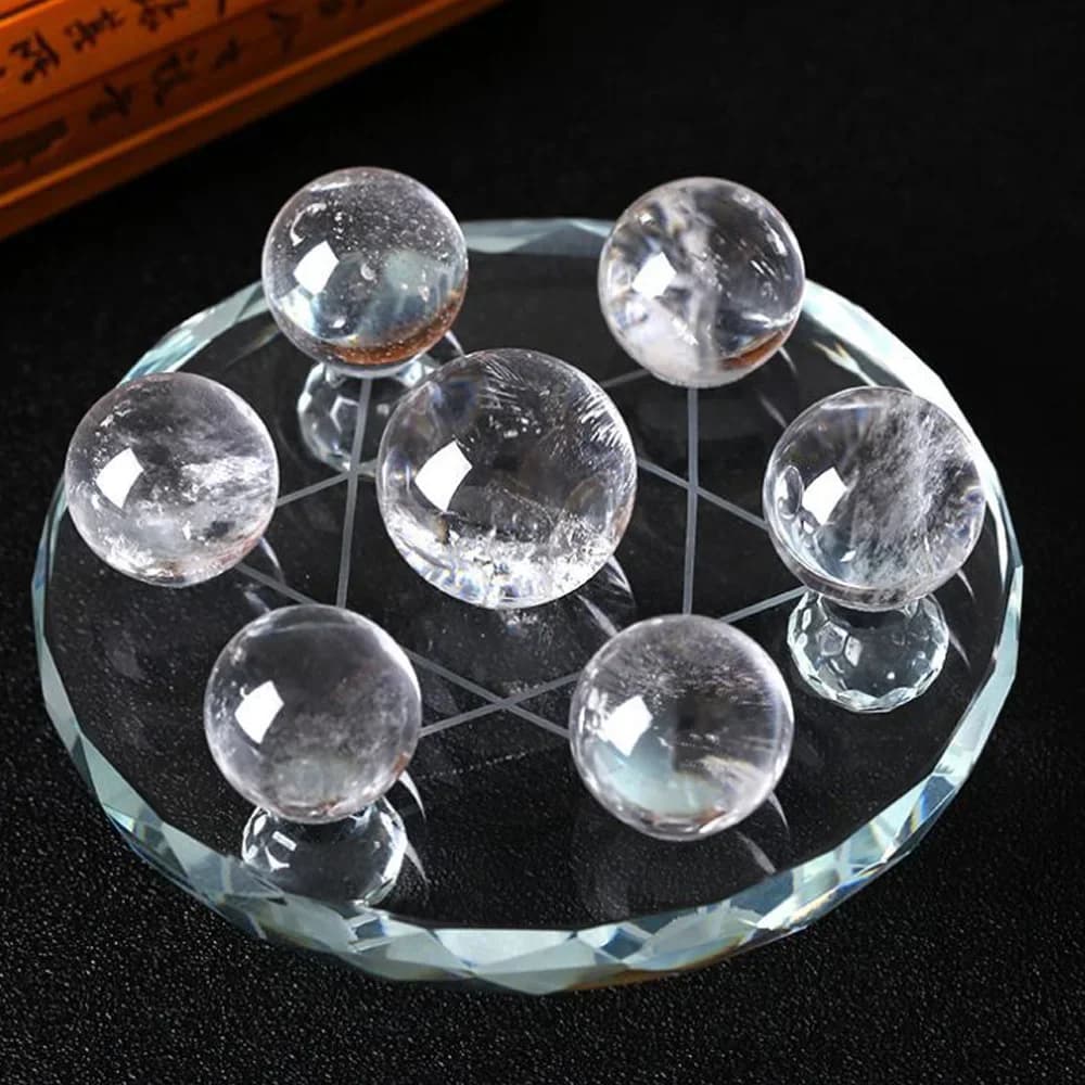 Sfera di cristallo di quarzo trasparente naturale Array di sette stelle Guarigione Reiki Sfera di Feng Shui Decorazioni per la casa fortunate