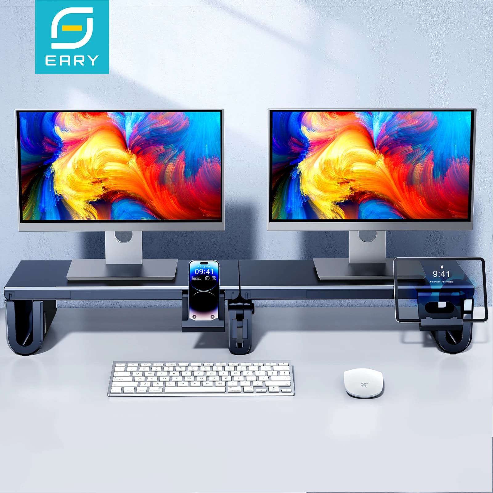 Eary Support for Double Monitor Riser with Tablet Support for Phone Support Extra Long Multifunction Laptop Accessories