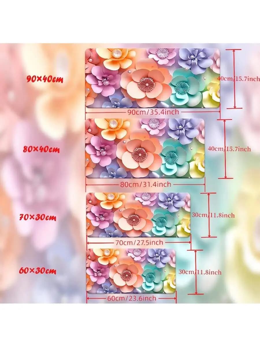 3D Floral Desk Mat HD Printed Non-Slip Rubber Base Soft Fabric Surface Gaming Mouse Pad Multiple Sizes