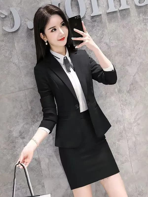 Completo Professionale Snellente, Nuovo Stile Autunnale, Giacca Sottile Elegante e Gonna, Set Due Pezzi Stile Coreano per l'Ufficio