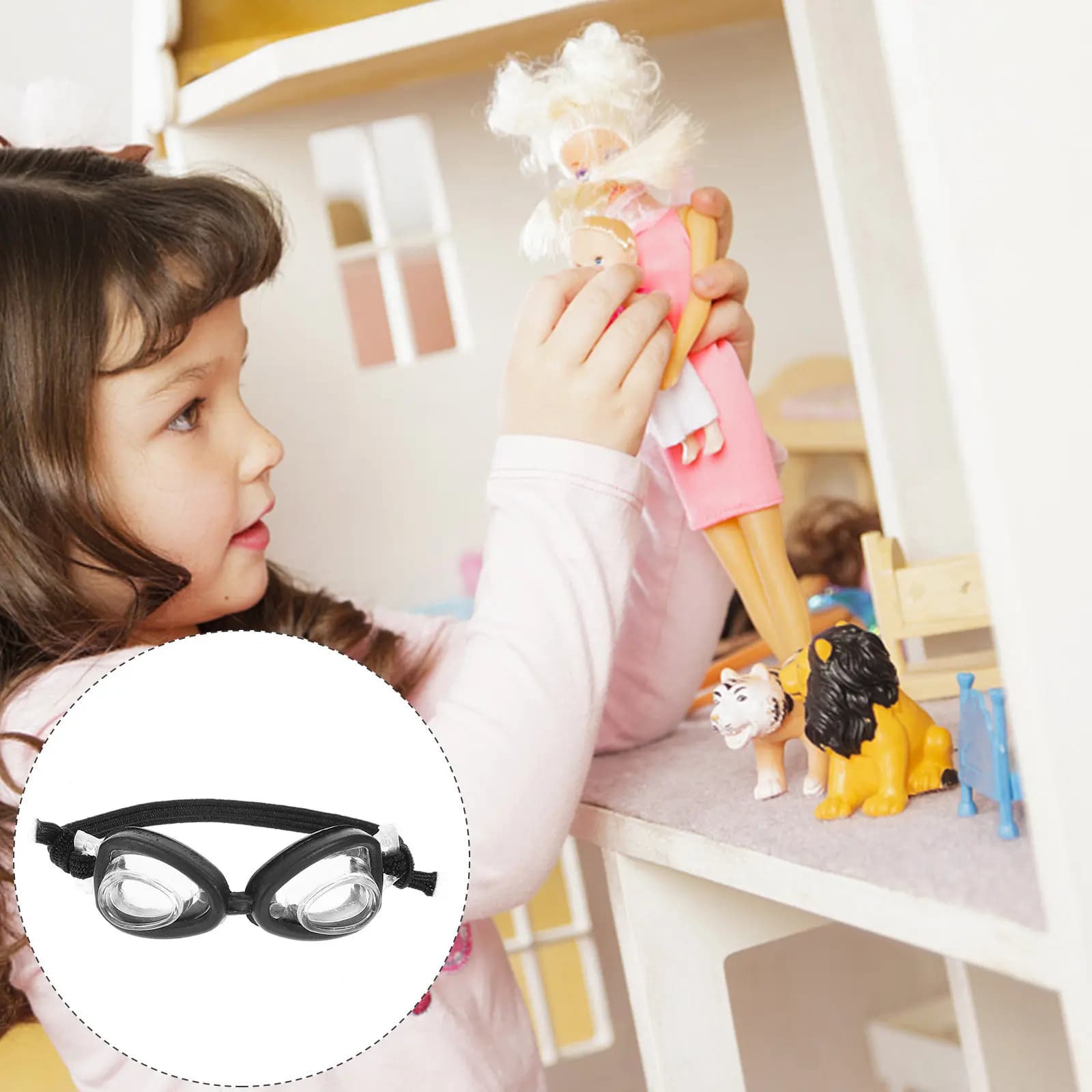 4 occhialini da nuoto mini in plastica flessibile per costumi e accessori, piccoli occhiali decorativi