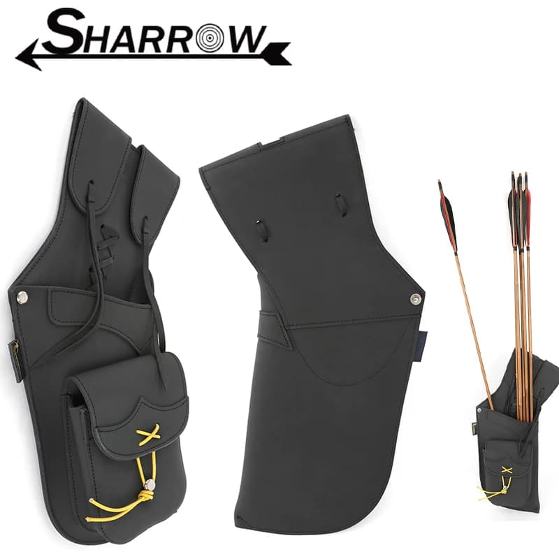 Archery Arrow Quiver Cowhide Leather Arrow Bag Right Hand Can Hold about 24pcs Arrows for Hunting Shooting Target Training Bag