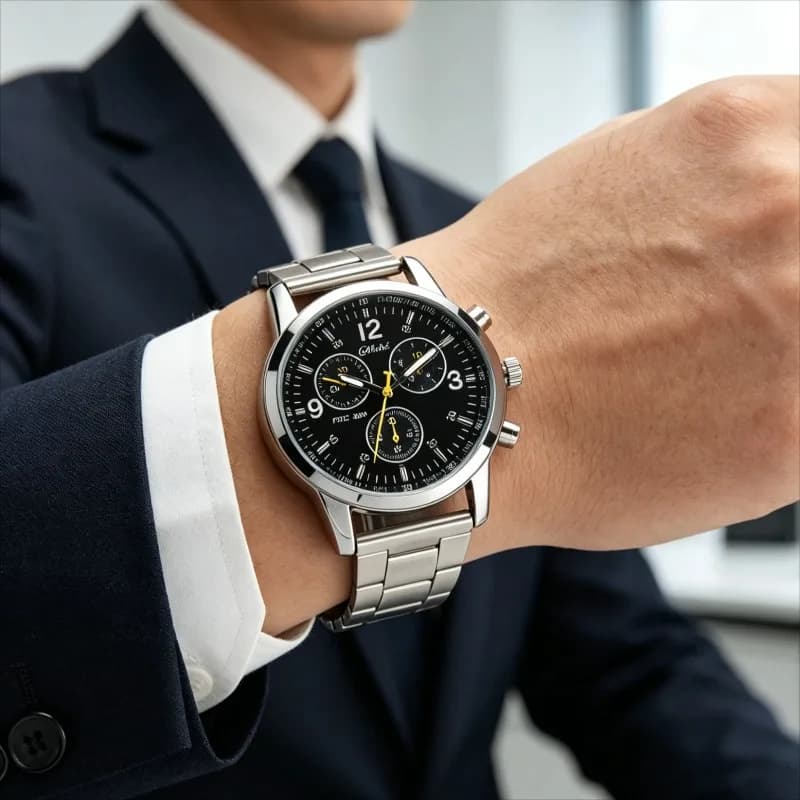 Orologio da uomo alla moda al quarzo con cinturino in acciaio inossidabile, casual, elegante, da uomo, color argento