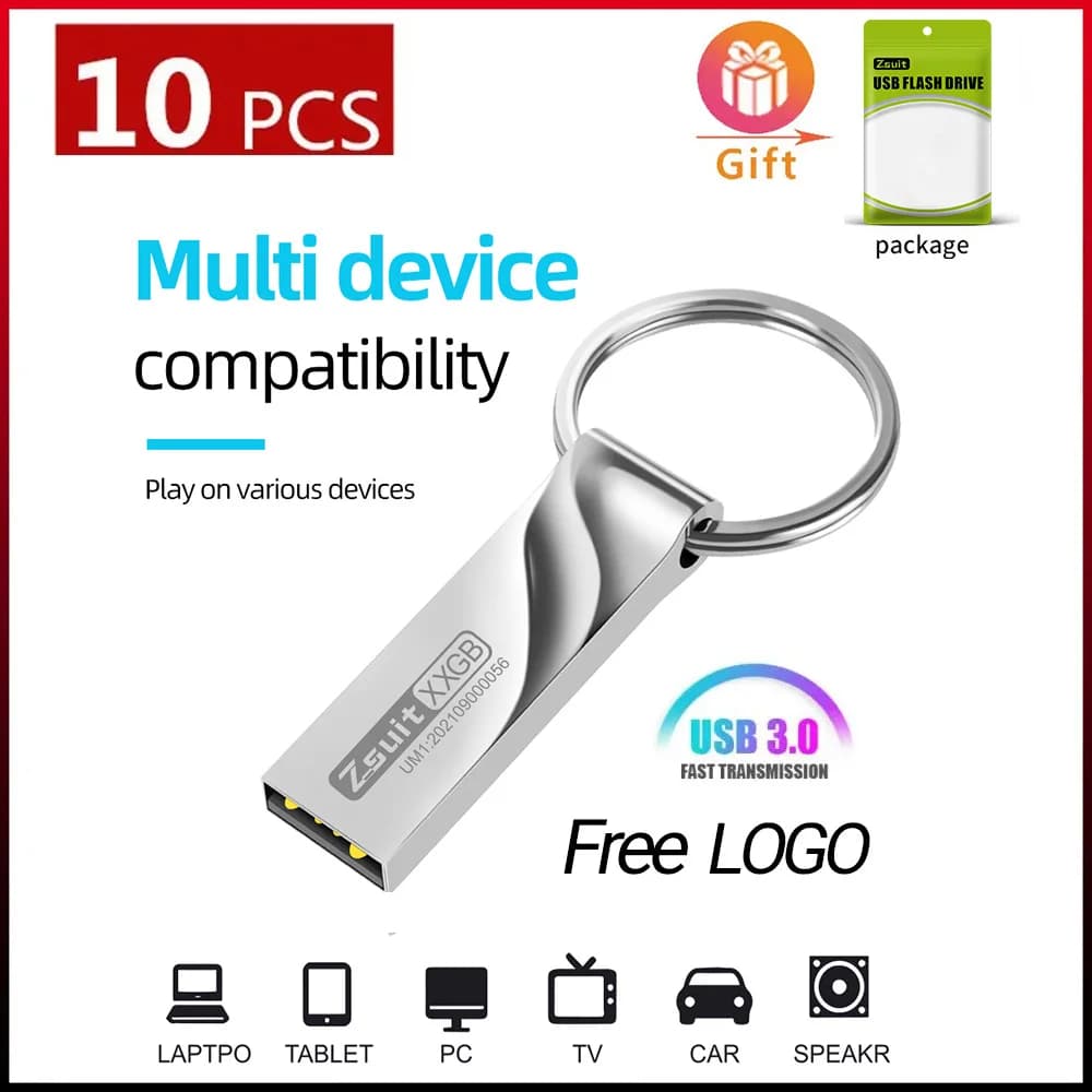 Zsuit 10 pz All'ingrosso 16 GB 8 GB USB Flash Drive 64 GB Chiave Memory Stick 4 GB Pendrive impermeabile per lo stoccaggio Backup Logo gratuito U Disco