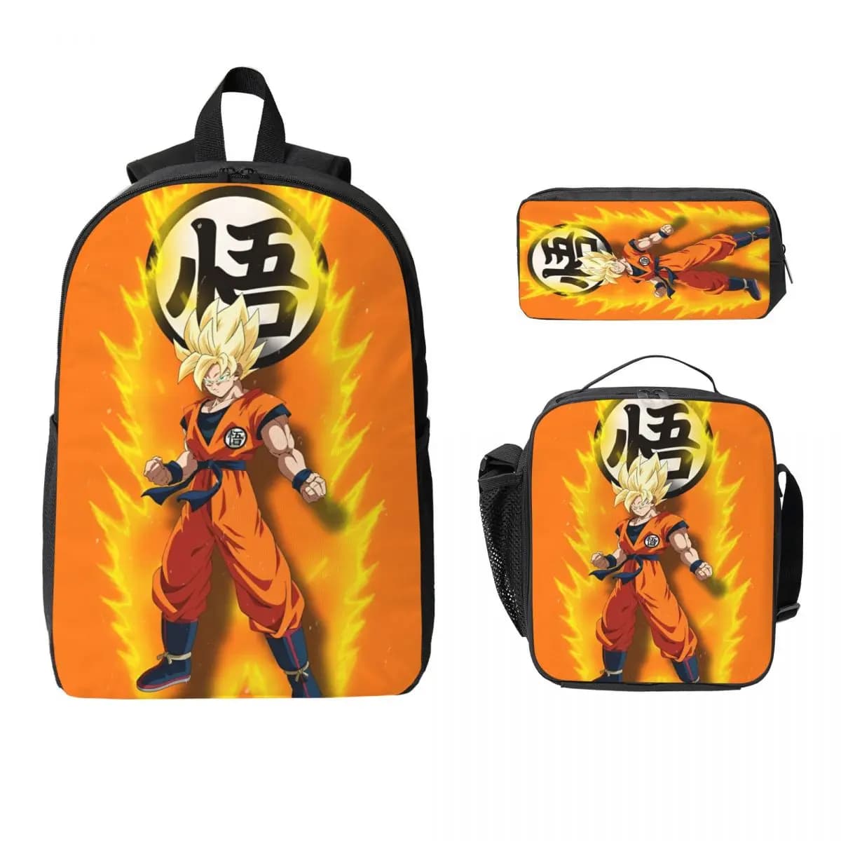 Set di 3 zaini DragonBallZ per bambini, set di borse per penne e zaini con borsa per il pranzo per studenti della scuola primaria