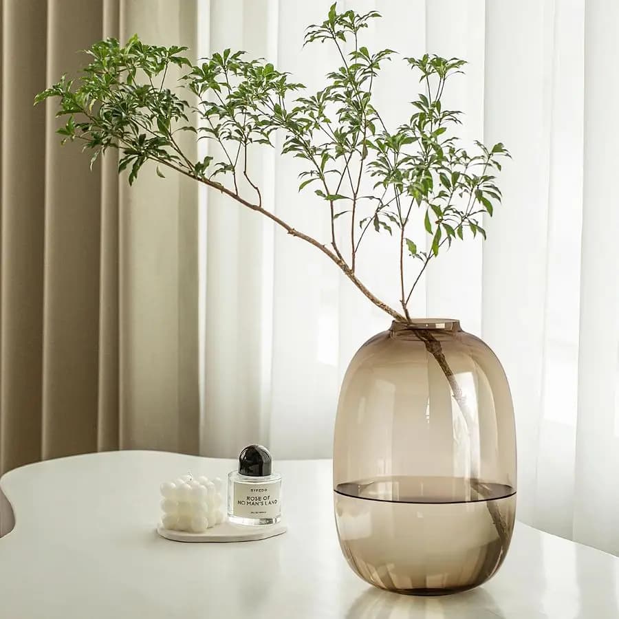 Colorful Round Brown Glass Jar for Centerpiece, Long Stem Flower Jar, Fresh or Artificial Plant Bottle, Modern for Home and Interior