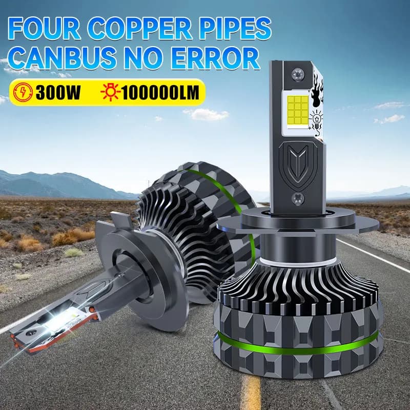 2024 Carshark H8 H9 H11 fendinebbia a LED 4 tubi in rame H1 H4 H7 fari a LED Canbus 9005 HB3 9006 HB4 9012 Hir2 300W 6000K lampadine