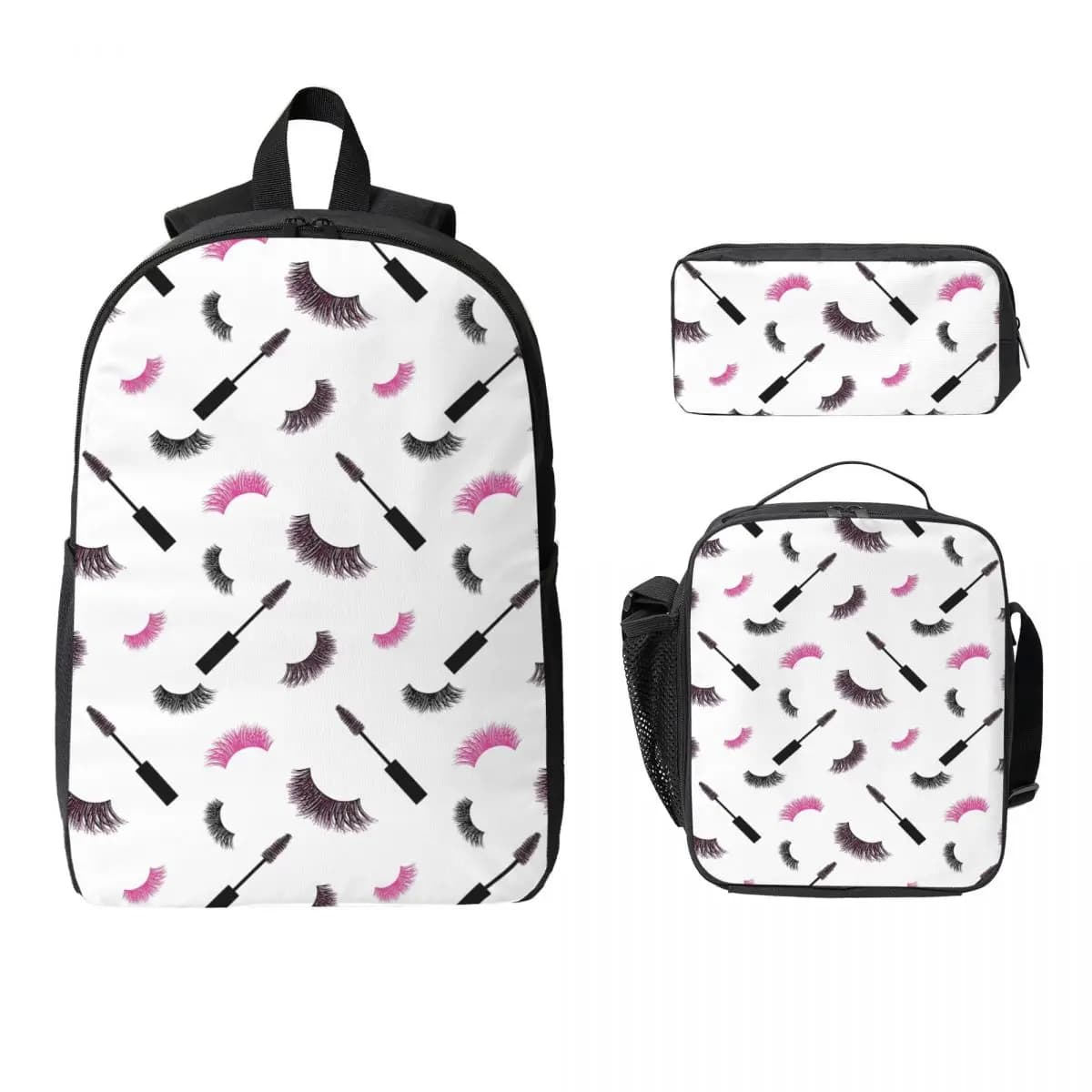 Set 3 Pezzi: Zaino con Motivo Glitter Rosa, Borsa a Tracolla, Borsa Termica per il Pranzo e Astuccio per Matite