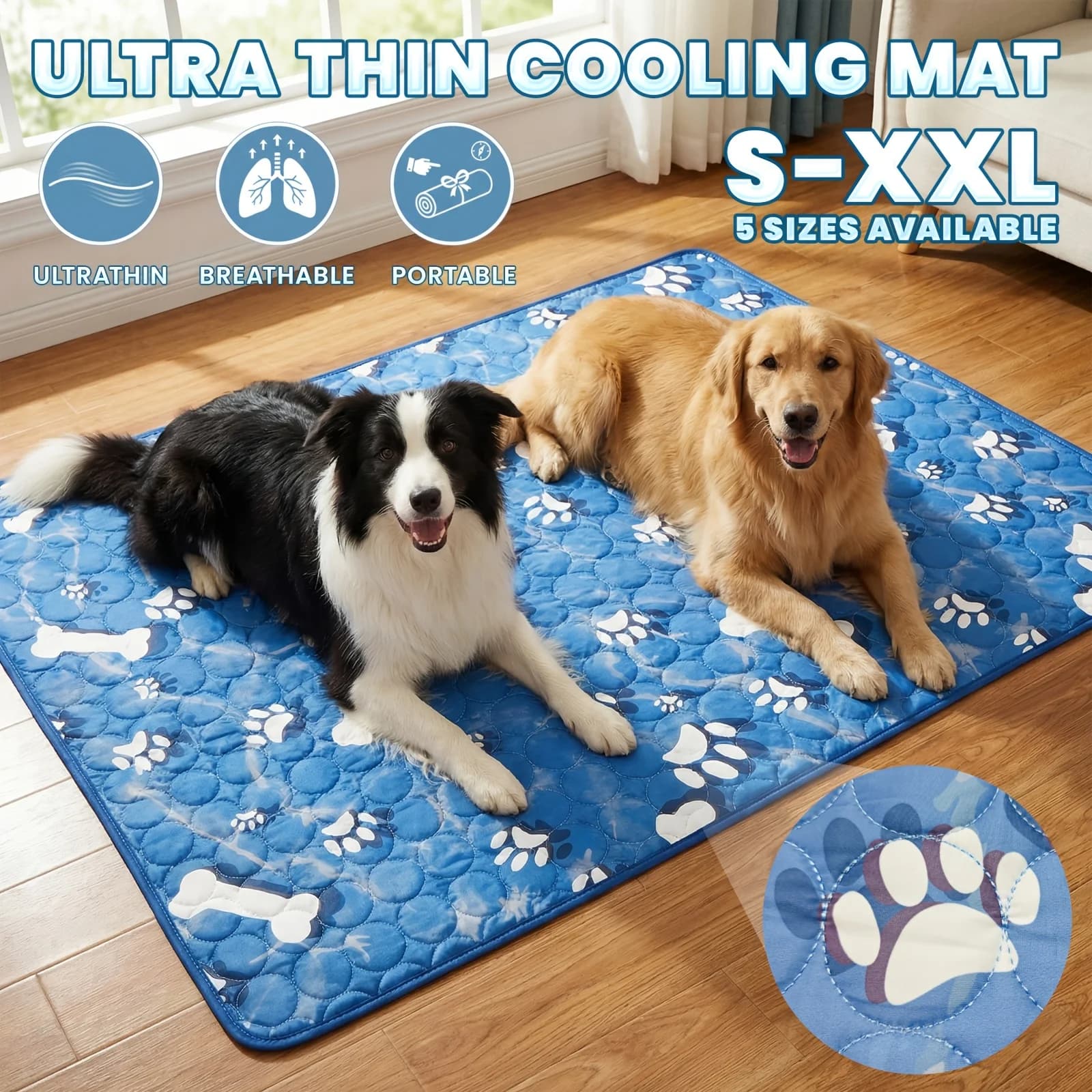 Extra Large Cooling Cat & Dog Bed, Bone Pattern Summer Ice Mat with Breathable Mesh, Durable Polyester Bedding for All Pet Sizes