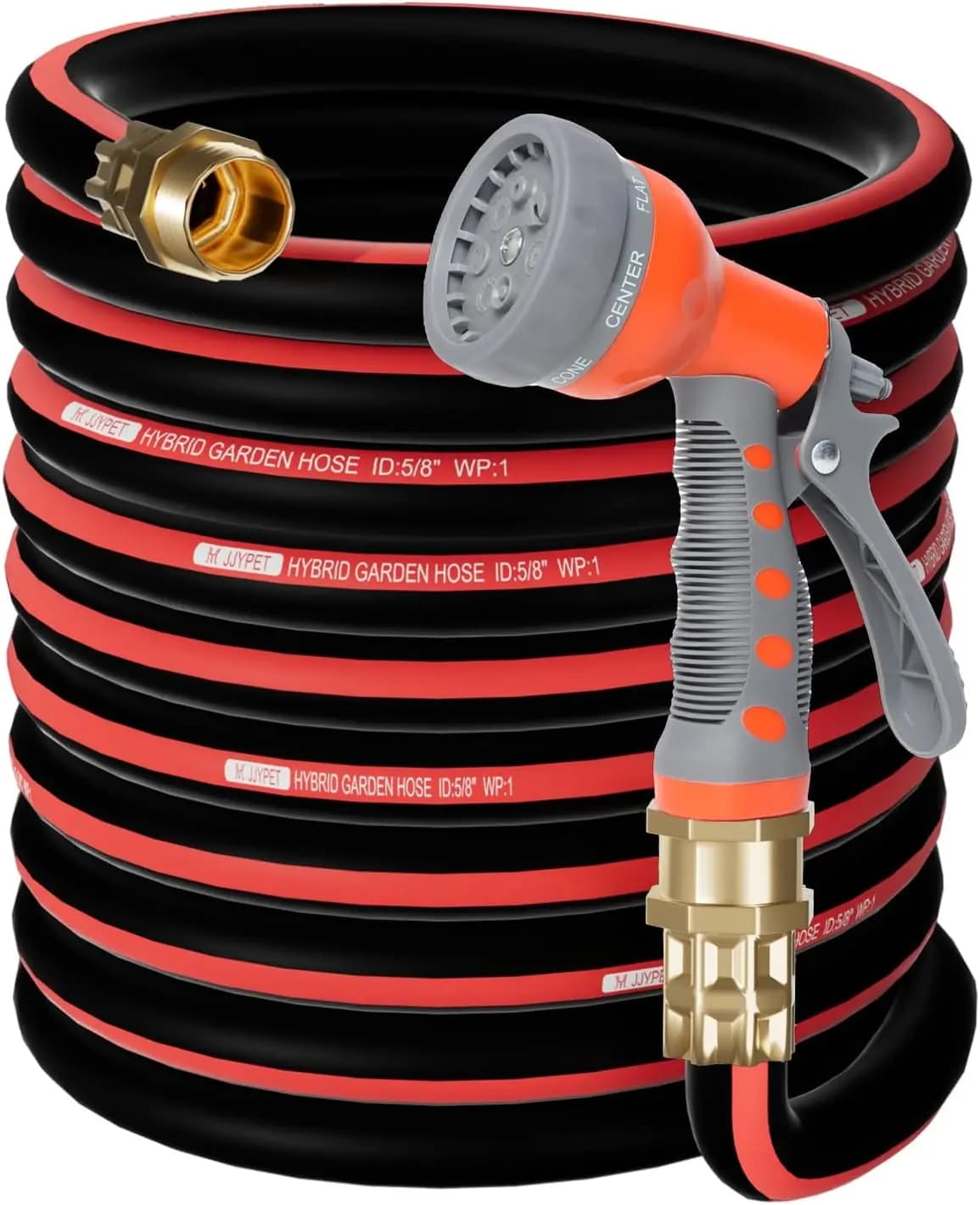 5/8 inch heavy duty garden hose, outdoor water hose with 7 model spray nozzle, gum without tangle, 3/4' solid