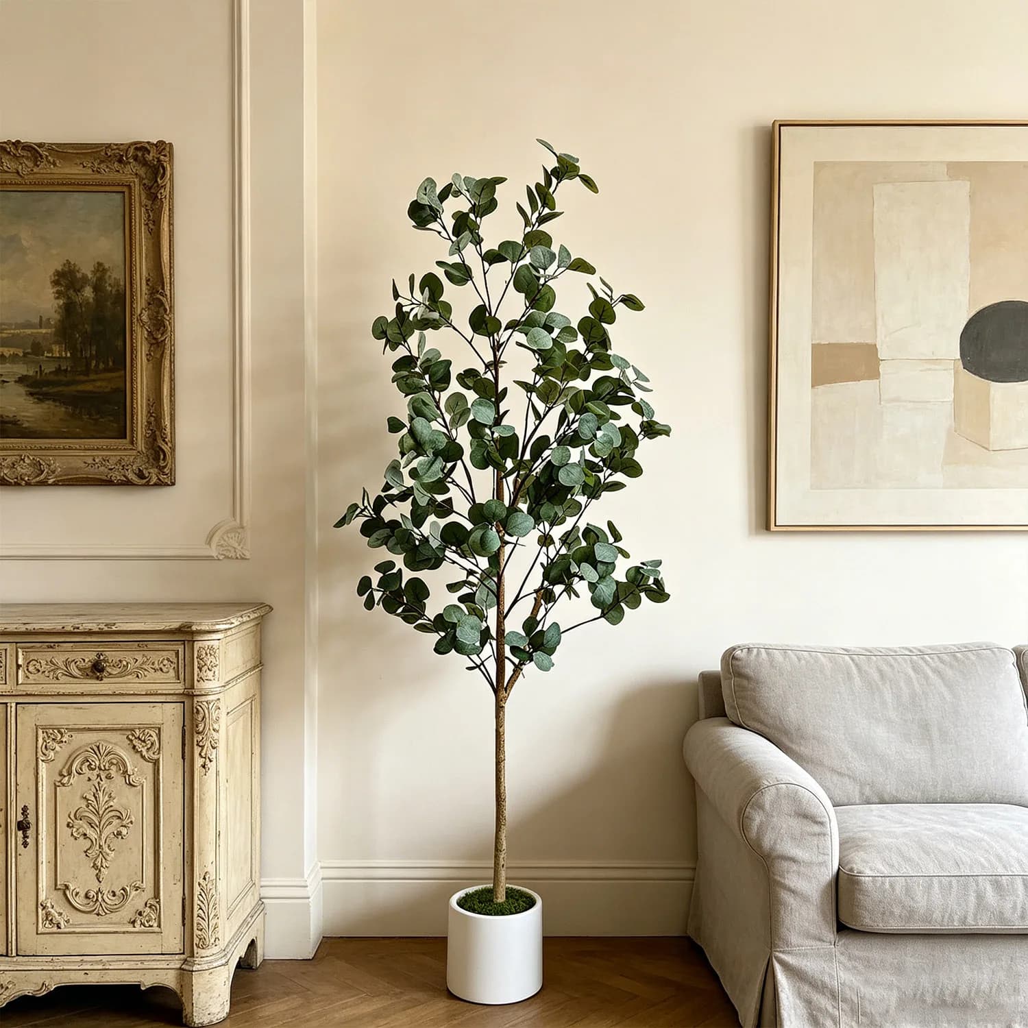 120-155Cm/5.1Ft Artificial Eucalyptus Tree Realistic Fake Greenery for Home Garden Office Living Room Decoration Indoor