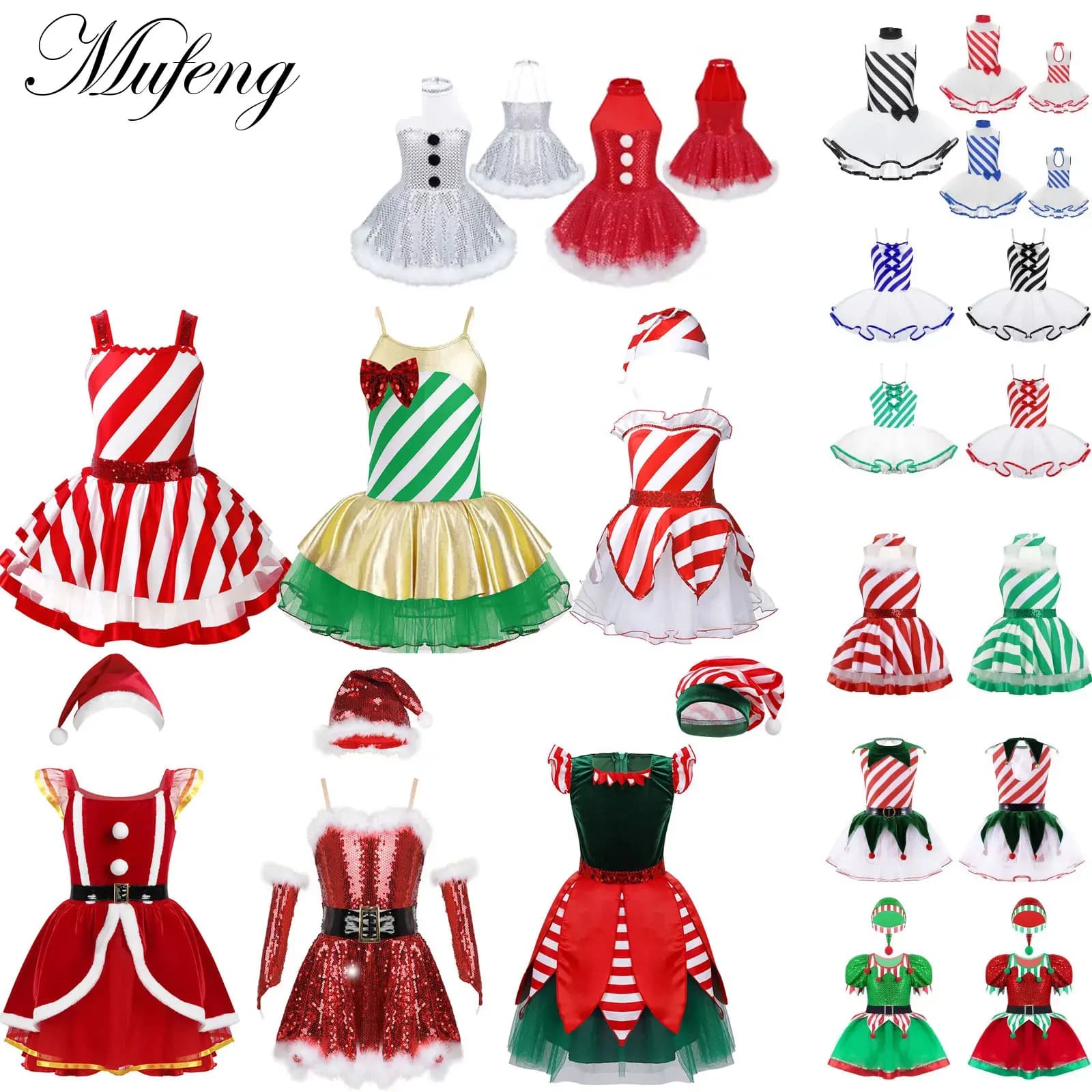 Costume da elfi di Natale per ragazze, costume da ballo per balletto di Babbo Natale, senza maniche, body per pattinaggio su ghiaccio, costumi per spettacoli di feste